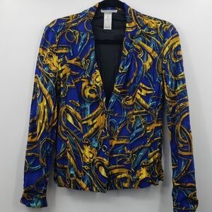 Alberto makali | Blue with yellow pattern long sleeve blazer top - size small